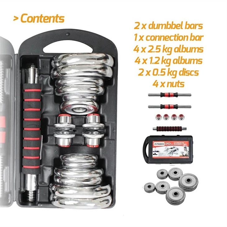 Contents of Adjustable Dumbbells & Barbell Set 20kg