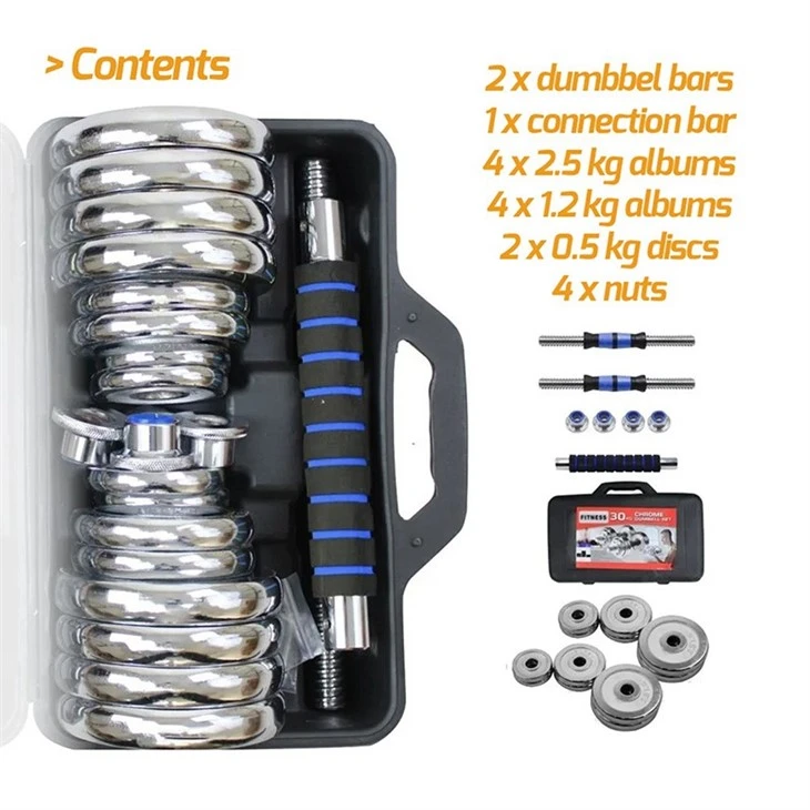 Contents of Adjustable Dumbbells & Barbell Set 30kg